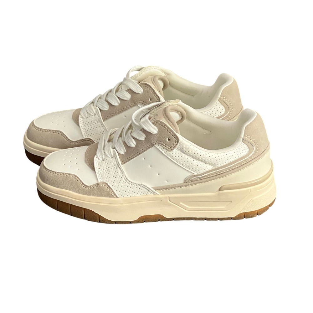 American Eagle AE Womens 7 Varsity Retro Sneaker Cream Tan Low Top Platform Shoe